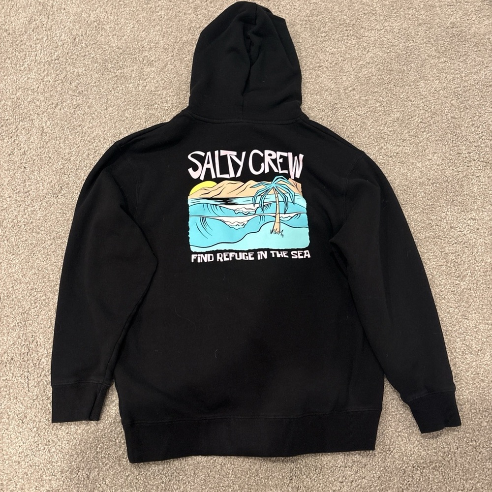 Salty Crew Black Hoodie with palm trees Logo